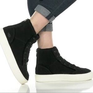 NWOT UGG Nuray High-Top Sneaker Boots Black Suede UGGplush Spill Seams Size 8.5